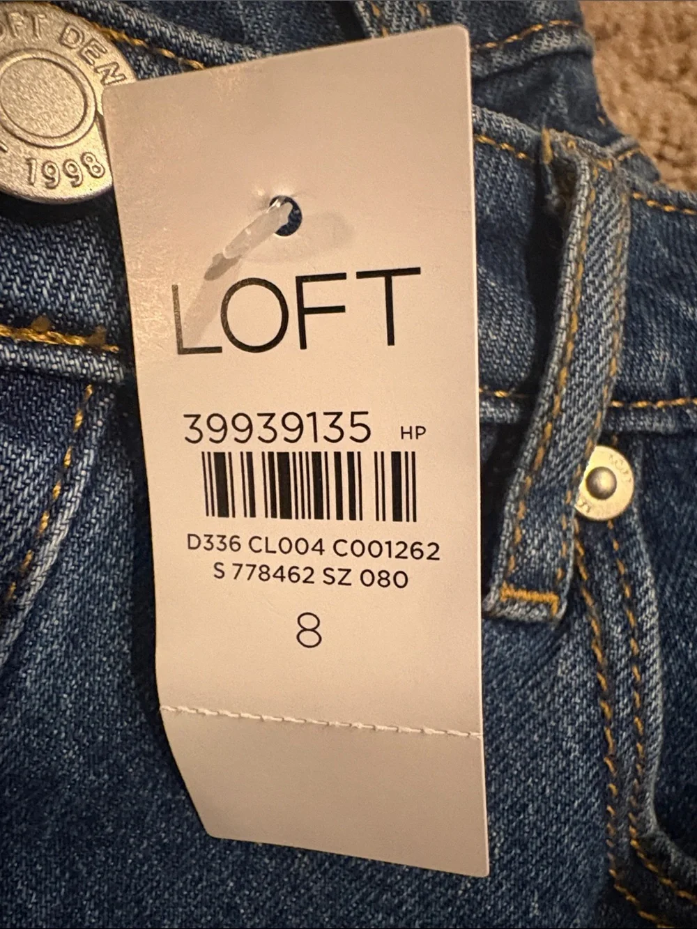 LOFT Dark Blue Button-Front Denim Midi Skirt with Front Slit - Picture 4 of 4